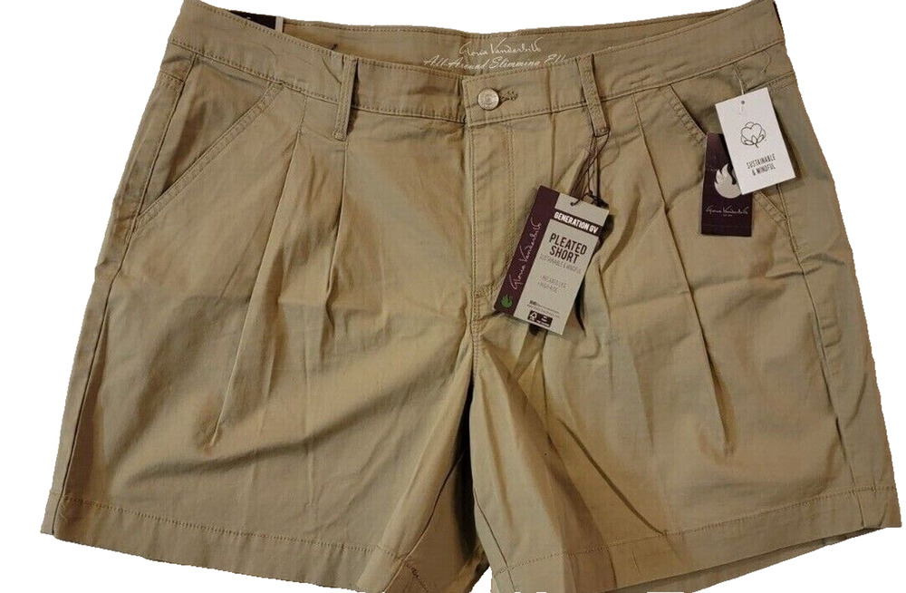 NWT Women's Gloria Vanderbilt Khaki Pleated Short Size 16W High-Rise Relaxed Leg